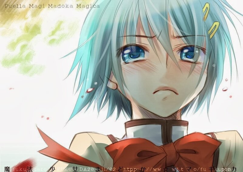 Anime Girl with Blue Hair — Dramatic, Red Bow