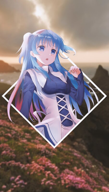 Anime Girl with Blue Hair — Dramatic, Sunset, Digital Art, Ocean