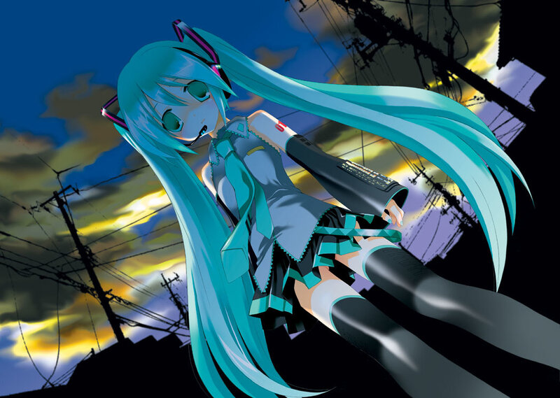 Anime Girl with Blue Hair — Dramatic, Sunset