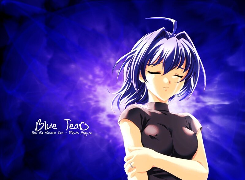 Anime Girl with Blue Hair — Dramatic, Text
