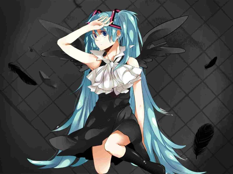Anime Girl with Blue Hair — Dramatic, Wings