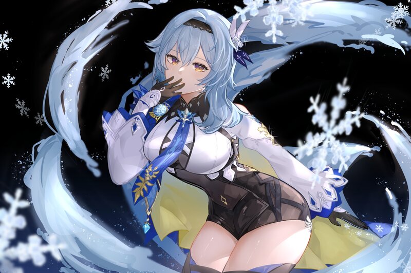 Anime Girl with Blue Hair — Dramatic, Winter, Digital Art, Snowflakes