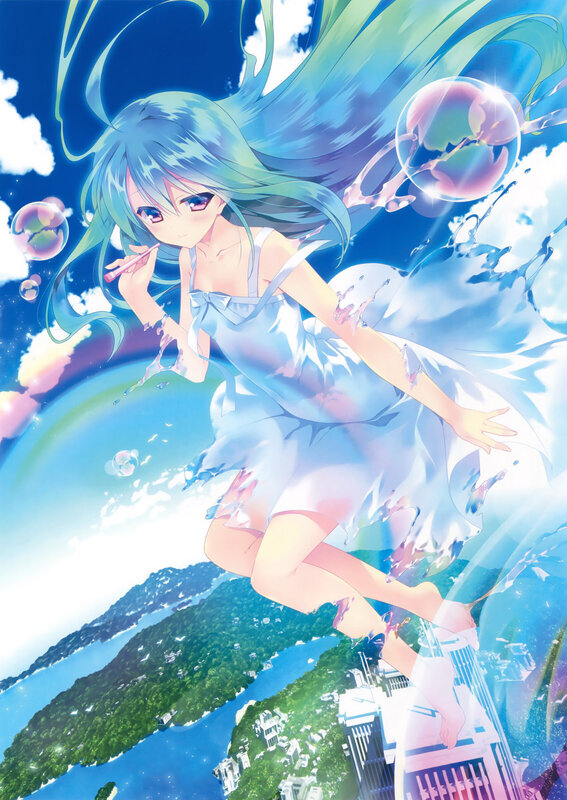 Anime Girl with Blue Hair — Dreamy, Afternoon, Bubbles