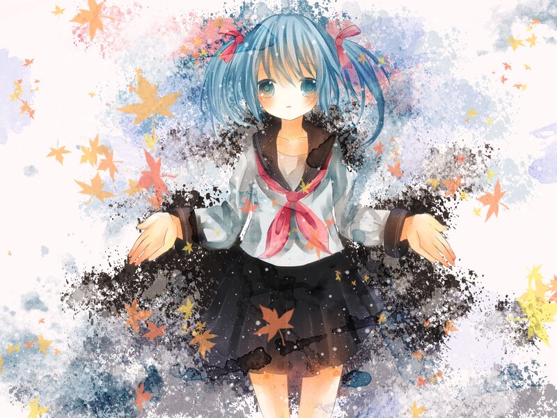 Anime Girl with Blue Hair — Dreamy, Autumn