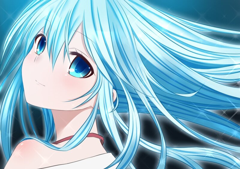 Anime Girl with Blue Hair — Dreamy, Blue Eyes