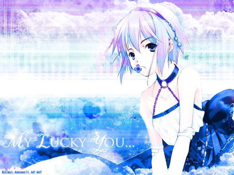 Anime Girl with Blue Hair — Dreamy, Clouds