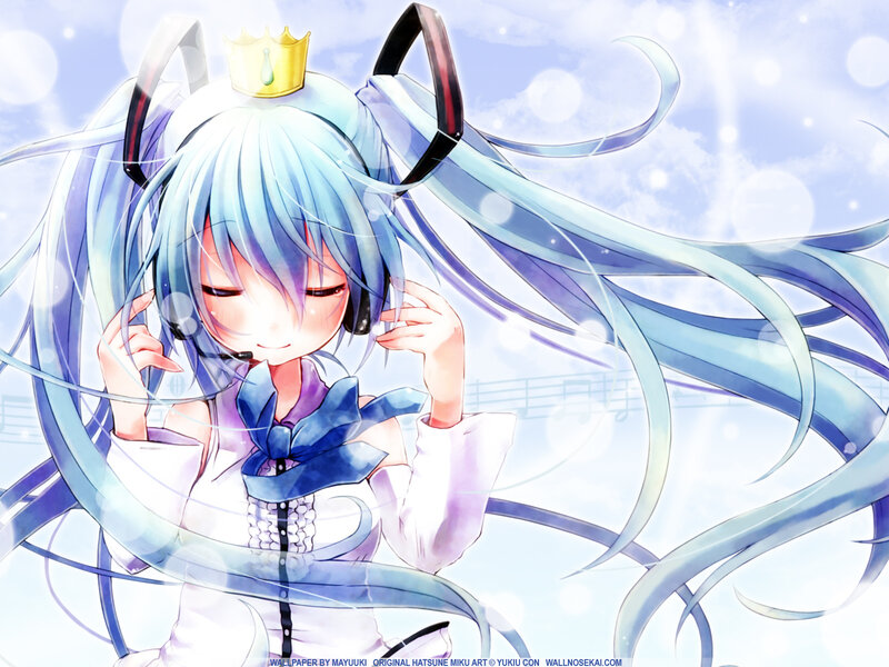 Anime Girl with Blue Hair — Dreamy, Digital Art, Crown
