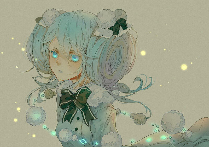 Anime Girl with Blue Hair — Dreamy, Digital Art, Flowers, Sparkles