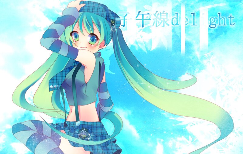 Anime Girl with Blue Hair — Dreamy, Digital Art, Hat