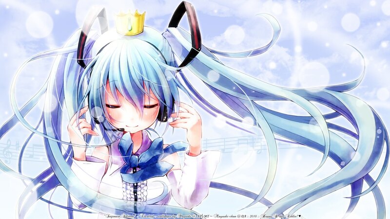 Anime Girl with Blue Hair — Dreamy, Digital Art, Microphone
