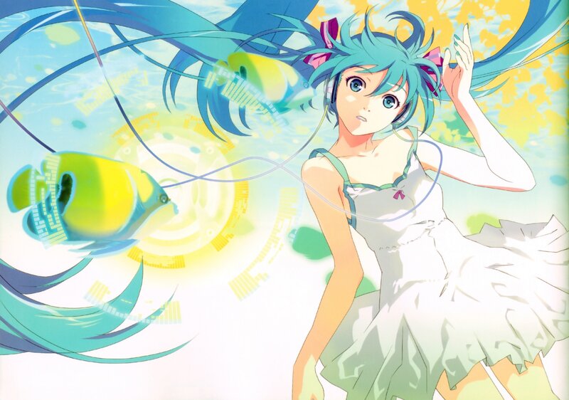 Anime Girl with Blue Hair — Dreamy, Fish