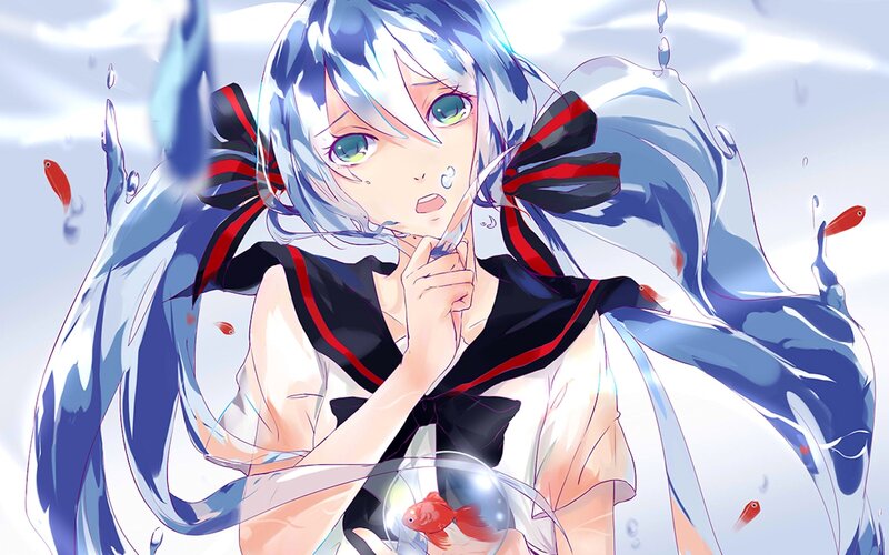Anime Girl with Blue Hair — Dreamy, Goldfish