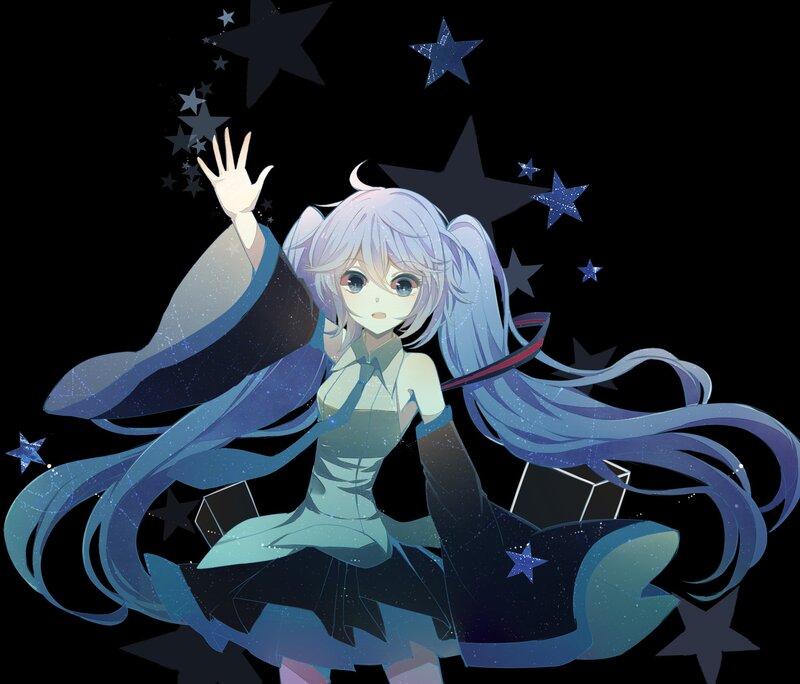 Anime Girl with Blue Hair — Dreamy, Night, Digital Art, Stars, Long Hair