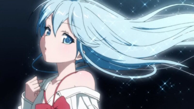 Anime Girl with Blue Hair — Dreamy, Night, Starry Sky
