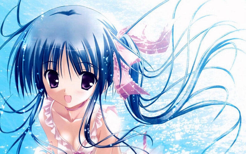 Anime Girl with Blue Hair — Dreamy, Pink Bow