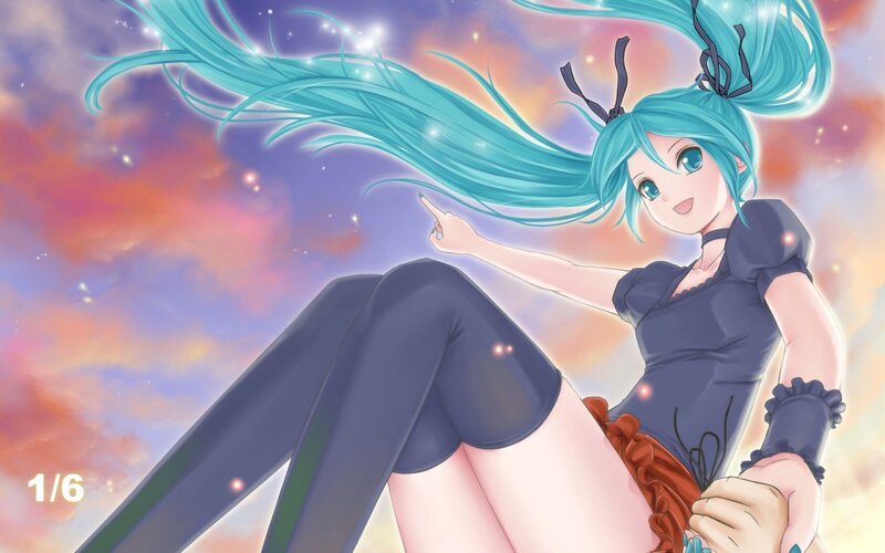 Anime Girl with Blue Hair — Dreamy, Sunset
