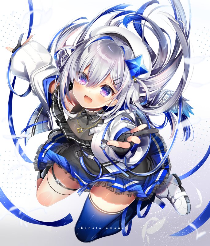 Anime Girl with Blue Hair — Dynamic, Digital Art, Blue Ribbons