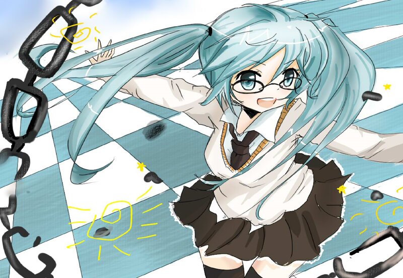 Anime Girl with Blue Hair — Dynamic, Digital Art, Glasses