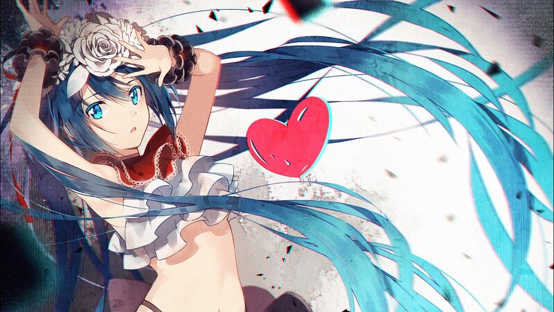 Anime Girl with Blue Hair — Dynamic, Digital Art, Heart