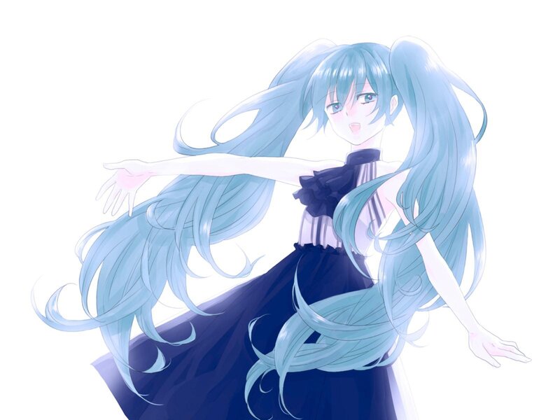 Anime Girl with Blue Hair — Dynamic, Digital Art, Long Hair, Dress, White Background