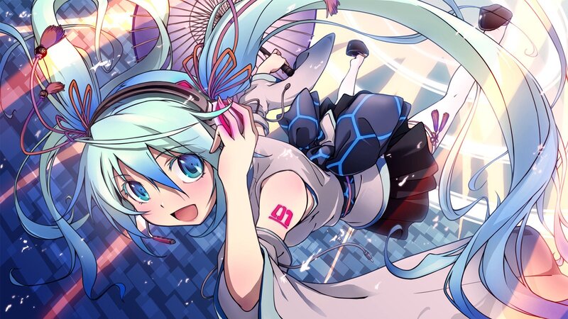 Anime Girl with Blue Hair — Dynamic, Digital Art, Long Hair, Fan, Microphone