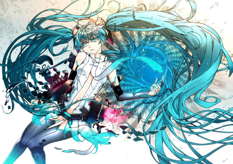 Anime Girl with Blue Hair — Dynamic, Digital Art, Long Hair, Mechanical Arm