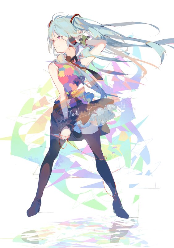Anime Girl with Blue Hair — Dynamic, Digital Art, Microphone, Tights