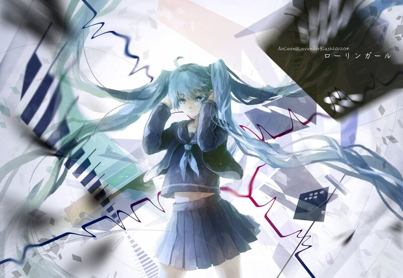 Anime Girl with Blue Hair — Dynamic, Digital Art, Skirt
