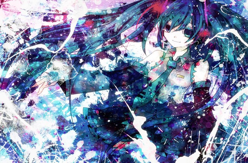 Anime Girl with Blue Hair — Dynamic, Digital Art, Splatter Art