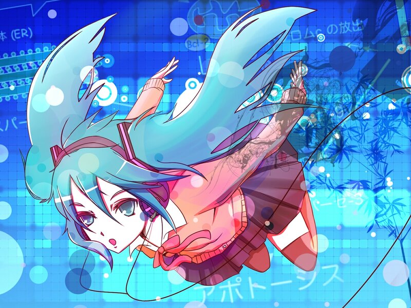 Anime Girl with Blue Hair — Dynamic, Digital Art, Tattoo