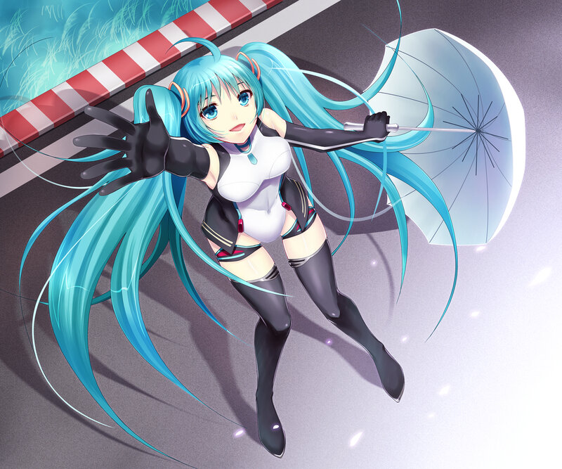 Anime Girl with Blue Hair — Dynamic, Digital Art, Umbrella