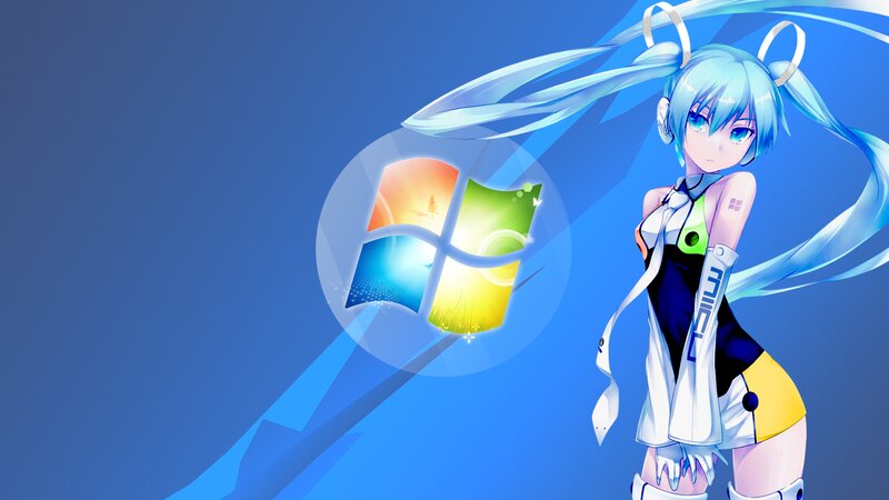 Anime Girl with Blue Hair — Dynamic, Digital Art, Windows Logo