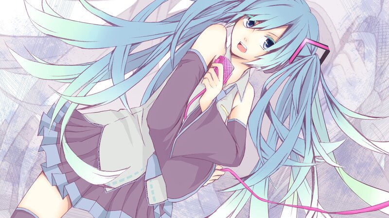 Anime Girl with Blue Hair — Dynamic, Microphone