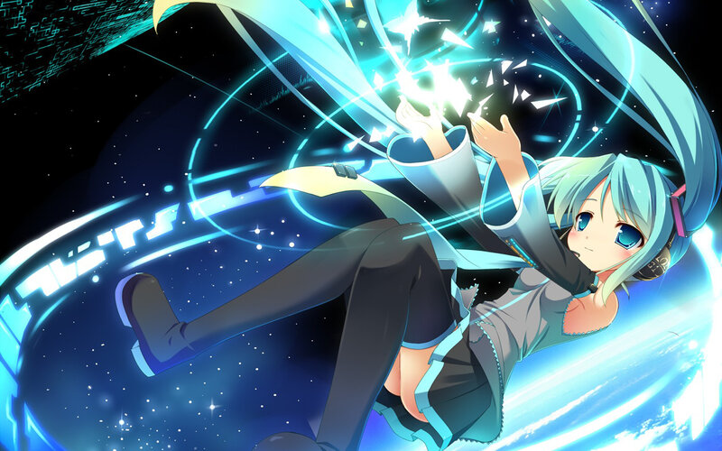 Anime Girl with Blue Hair — Dynamic, Night, Digital Art, Space