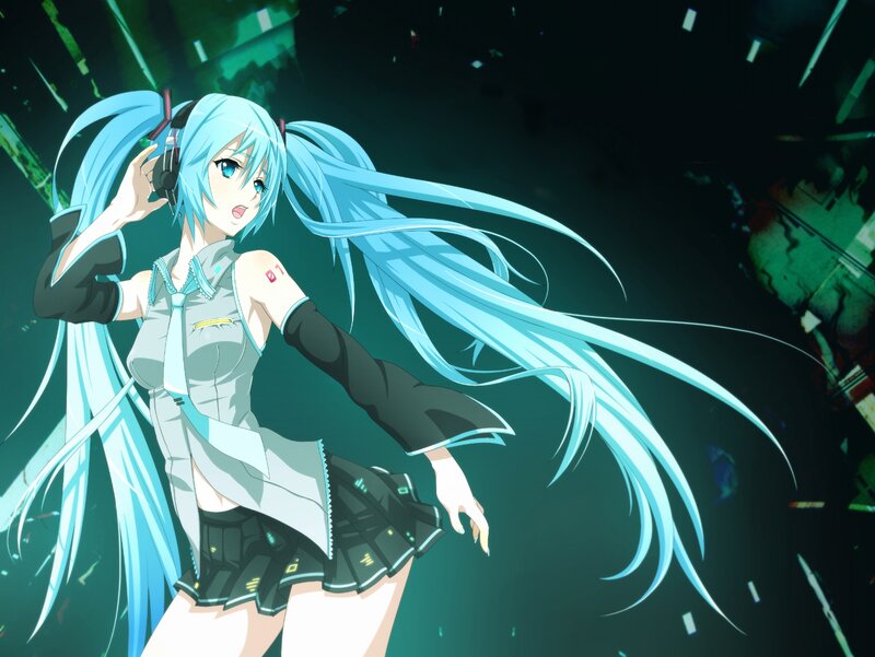 Anime Girl with Blue Hair — Dynamic, Night, Headphones