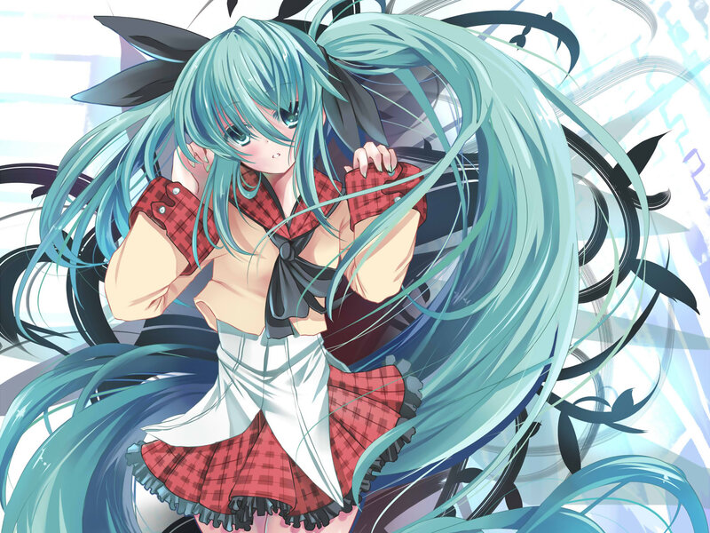 Anime Girl with Blue Hair — Dynamic, Plaid Shirt