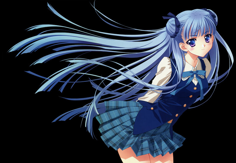 Anime Girl with Blue Hair — Dynamic, School Uniform, Long Hair