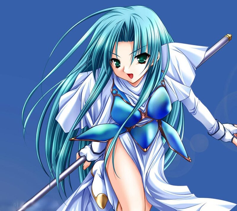 Anime Girl with Blue Hair — Dynamic, Sword