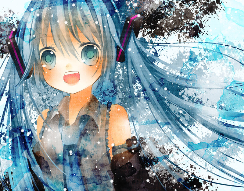 Anime Girl with Blue Hair — Dynamic, Winter, Digital Art