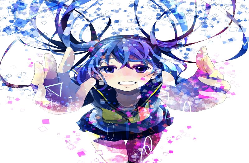 Anime Girl with Blue Hair — Energetic, Digital Art, Digital Particles