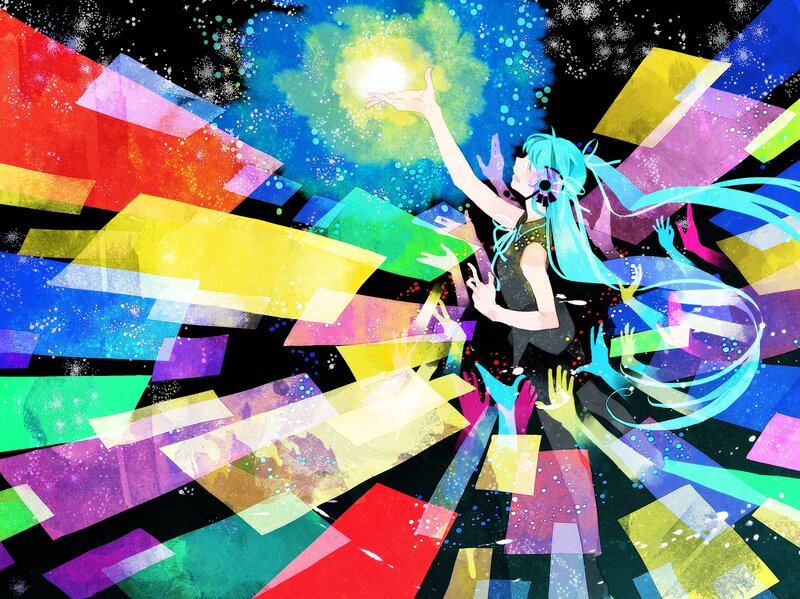 Anime Girl with Blue Hair — Energetic, Digital Art, Hands, Light