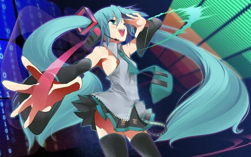 Anime Girl with Blue Hair — Energetic, Digital Art, Headset