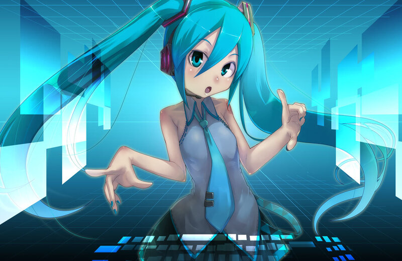 Anime Girl with Blue Hair — Energetic, Headphones