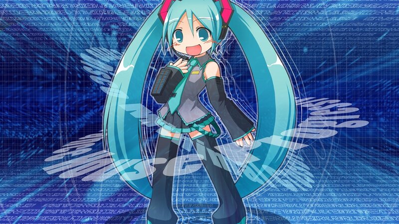 Anime Girl with Blue Hair — Energetic, Headset, Digital Background