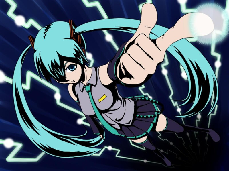 Anime Girl with Blue Hair — Energetic, Thumb Up