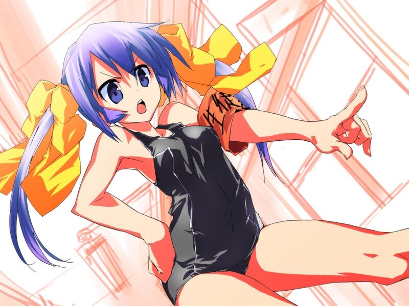 Anime Girl with Blue Hair — Energetic, Yellow Bows