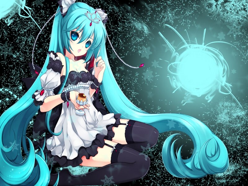 Anime Girl with Blue Hair — Fantasy, Night
