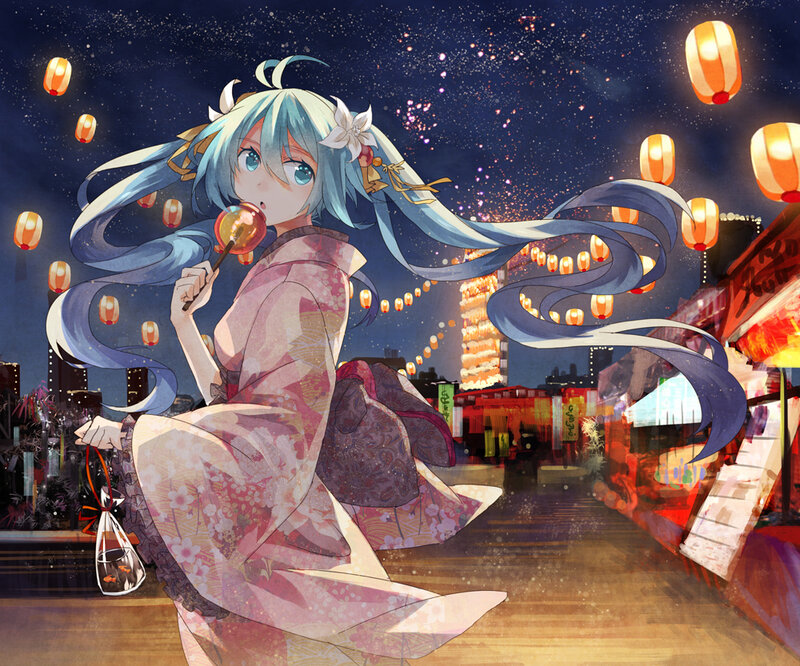 Anime Girl with Blue Hair — Festive, Night