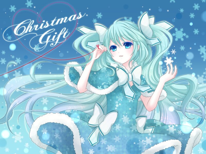 Anime Girl with Blue Hair — Festive, Winter