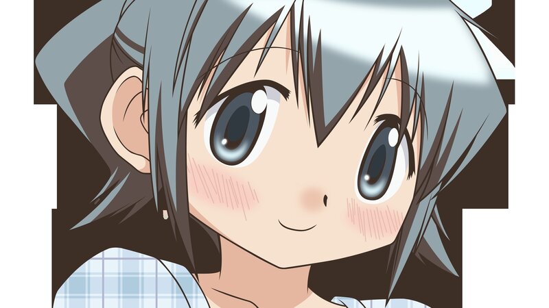 Anime Girl with Blue Hair — Gray, Cheerful